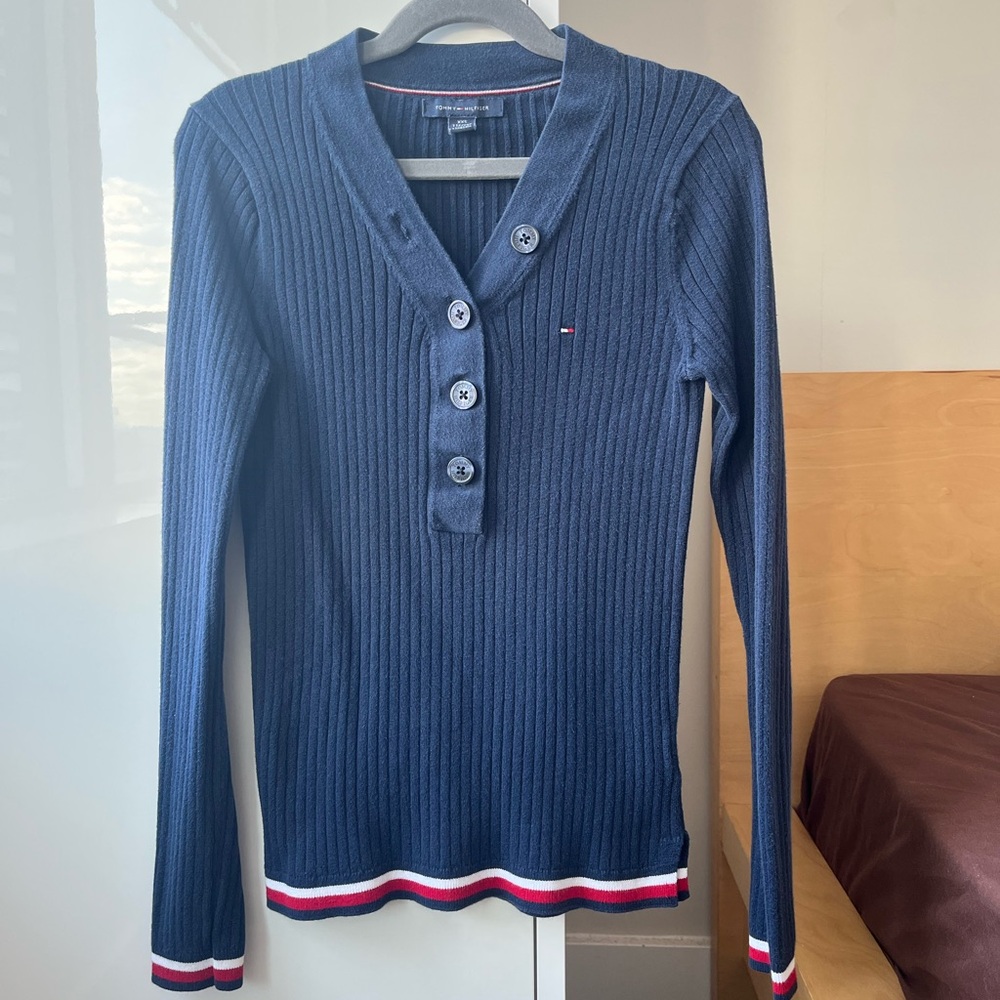 Tommy Hilfiger Navy V-Neck Sweater - XXS